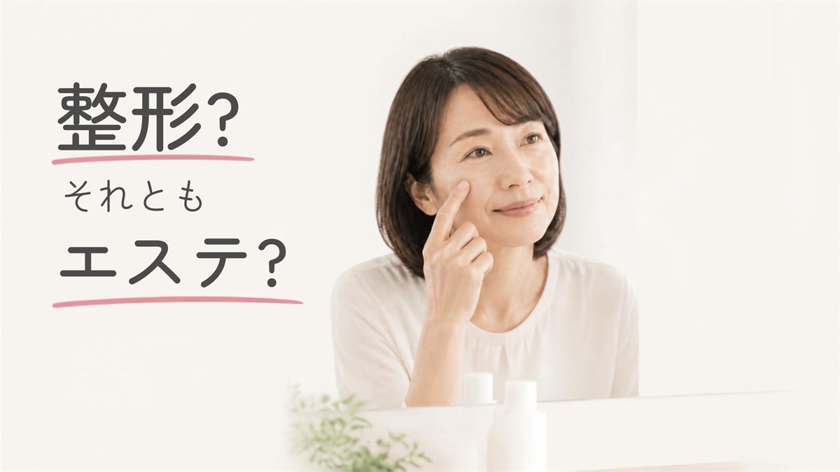 整形かエステか、鏡の前で目の下を確かめながら考える女性