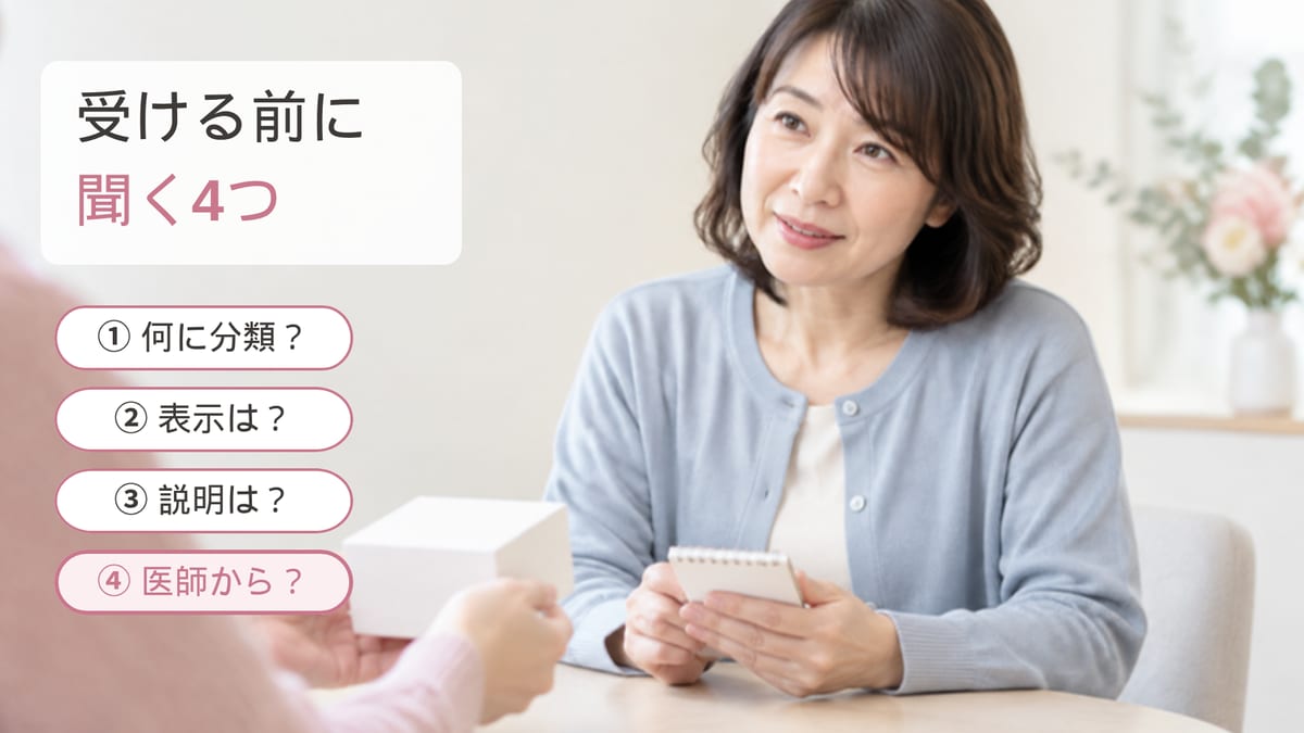 エステやクリニックのカウンセリングで、受ける前に4つの質問をしている女性の画像